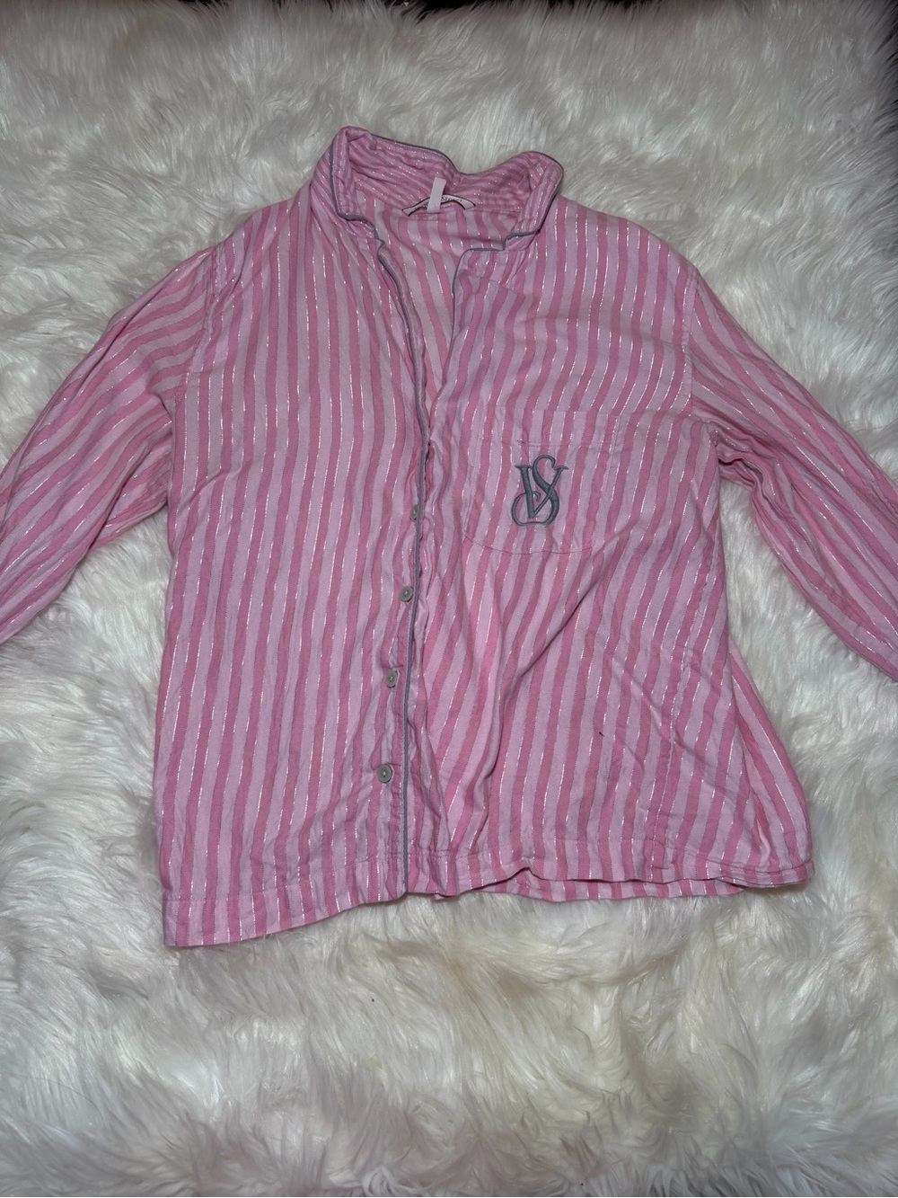Victoria’s Secret women’s Pink/White/Silver Stripe Pajama Top size XS